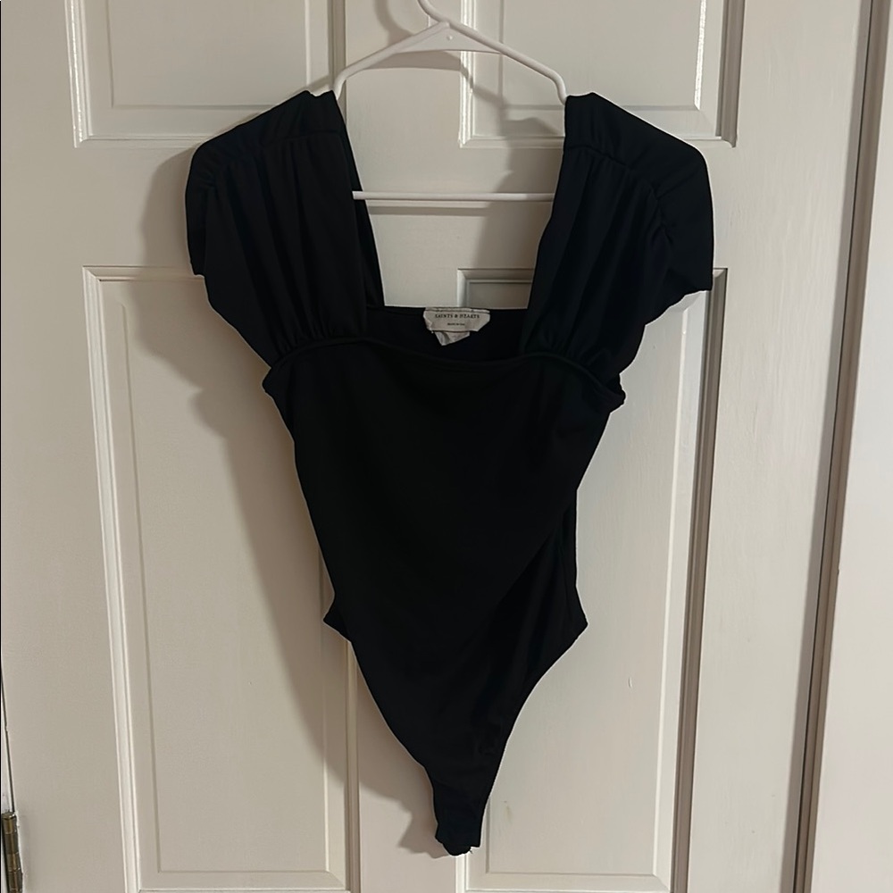 Black Fitted Bodysuit with Sweetheart Neckline